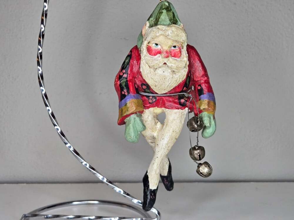 Vintage 1989 House of Hatten Santa Shelf Sitter Christmas Ornament Jingle Bells
